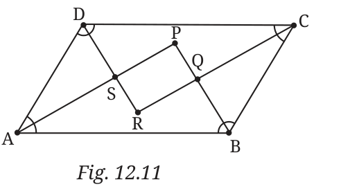 Parallelogram ABCD with the bisectors of its four angles. They meet at S, P, Q and R, forming a smaller quadrilateral inside.