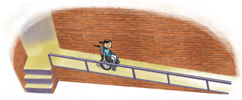 A wheelchair ramp built alongside a staircase.